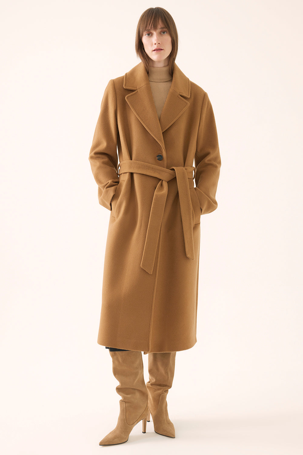 pallto camel me cashmere, pamje përballë